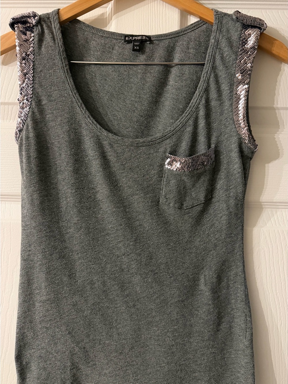 Express Gray Sequin-Trim Scoop Neck Tank